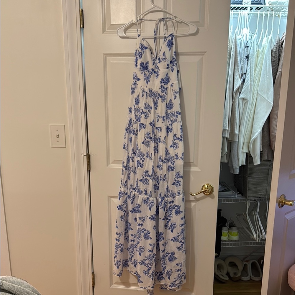Windsor White and Blue Floral Maxi Dress